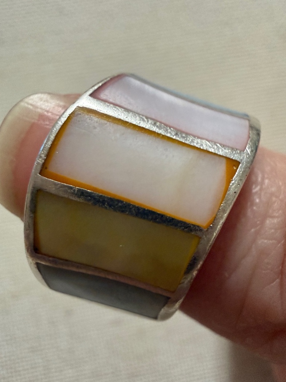 Sterling Silver 925 Multicolor Inlay Band Ring size 5.75 - Picture 11 of 11